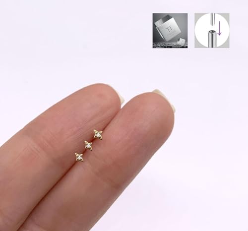 20G/18G/16G Titanium Flat Back Earrings, Threadless Nose Stud Tiny Stud Earrings, Cartilage Tragus Piercing Jewelry Conch Helix Stud - color: CZ Star (gold 3pcs), size: 20ga(0.8mm)