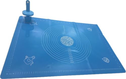 BAKING MAT, SILICONE MAT FOR BAKING, GOOD FOR CHALLAH, PIZZA, ANY DOUGH, CANDY, CHOCOLATE, BEST KITCHEN ACCESSORIES, IT WILL STICK TO YOUR COUNTER (BLUE) - color: Blue