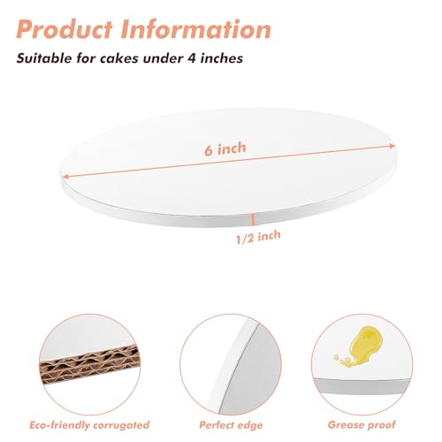 5 Pack Cake Drum Boards Mini 6 Inch Round Cake Drums White 1/2” Thick Cake Drum Corrugated Cardboard Cake Board Base for Multi-Layer Cakes Sturdy Cake Decorating Supplies - size: 6 Inch - 5 Pack
