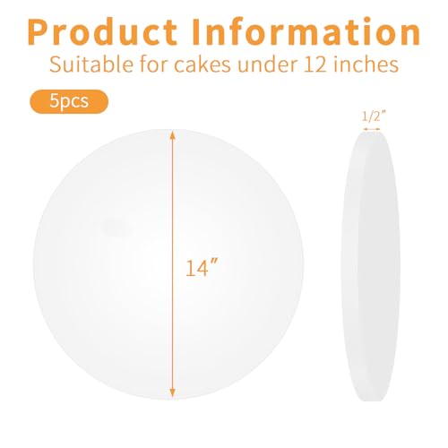 JCD 5pcs Large Cake Boards Drum 14 Inch Round, 1/2" Thick Cake Drums, Cake Decorating Supplies Sturdy Cake Corrugated Cardboard for Multi-Layer Cakes(14inch/5pcs) - color: White, size: 14inch/5pcs