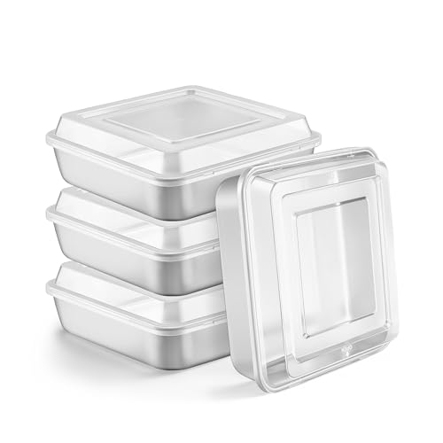 LIANYU 8 Inch Square Cake Pan with Lid, 4 Pack Lasagna Baking Pans Set - size: 8 x 8 Inch