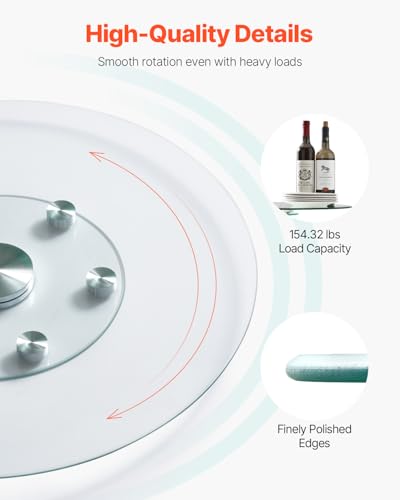 VEVOR 30 in Glass Lazy Susan Turntable, Tempered Glass Dining Table Centerpiece with 6 Rotating Wheels, 360° Smooth and Silent Spin Tabletop Rotating Tray, for Family Gatherings, Banquets & Weddings - size: 30.24 x 30.24 x 1.50 in