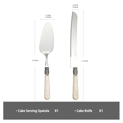 2-piece Cake Knife and Serve Set, Fancy Hand Craft Italian Design, Vintage Pie Knife Server Set with Handle, Cake Cutter Set (Champagne) - color: Champagne