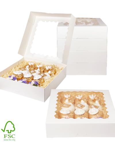 Bakepacker Auto-pop Up White Pie Boxes With Window 12x12x3'' - color: White, size: 12x12x3, 10Pcs