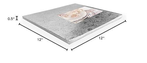 Cakebon Cake Boards 12" Silver Square Cake Drums 1/2" Wrapped Edge 1Pack - color: Silver, size: 12 Inch
