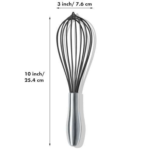 OYV 10-Inch Black Silicone Whisk, Non-Scratch, 18/10 Stainless Steel Handle - size: 10 inch black