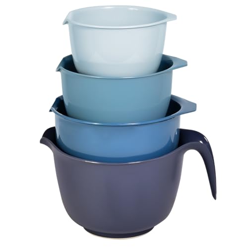 Glad Mixing Bowls with Pour Spout, Set of 4 - Nesting Plastic Bowls (1.2qt, 1.9qt, 2.8qt, and 3qt with Handle) - Non Slip Base, Dishwasher Safe Kitchen Cooking and Baking Supplies, Blue - color: 4pc Blue, size: 4 count