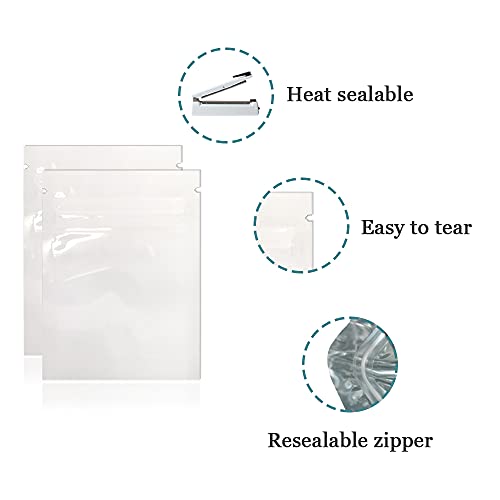 100 Pack 3.1x4.7 inch Opaque White Reusable Resealable Mylar Bags - color: White, size: 3.1x4.7 inch