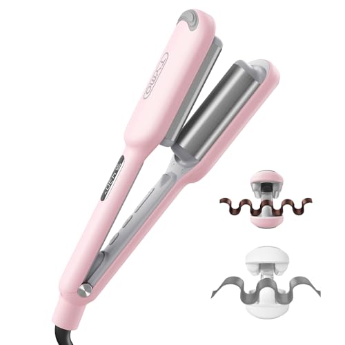 Curling Iron Hair Crimper Waver, TYMO ROVY Beach Waves Hair Curler - color: Pink, size: 1 inch
