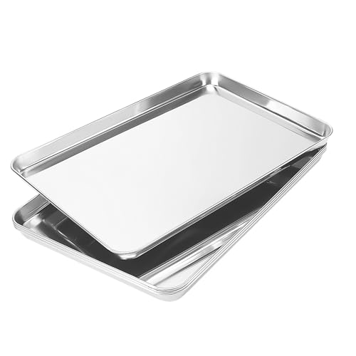 LEXININ Stainless Steel Baking Sheets, 17 x 12 x 1 Inch, Cookie Pans for Oven, 4-Piece Set, Silver