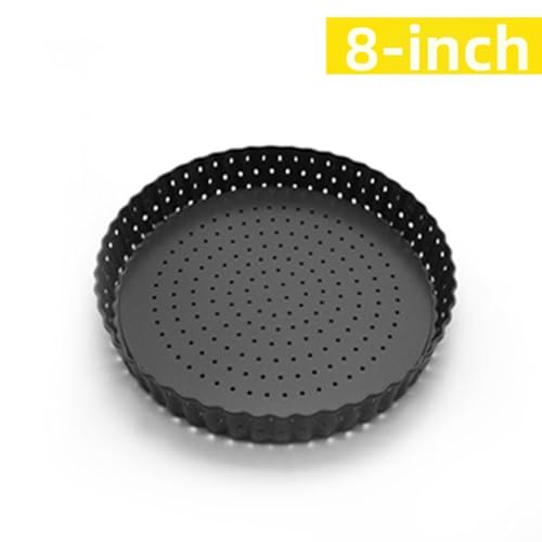 Carbon Steel Tart Pan with Removable Bottom - Nonstick Perforated Deep Dish Baking Pan for Quiche Pie Pizza Black(8 in) - size: 8 in