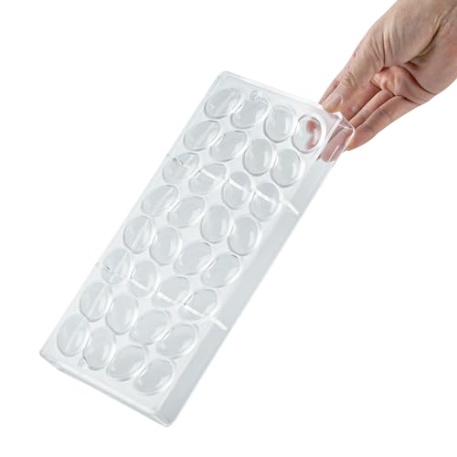 Pastry Tek 10.8 x 5.3 Inch Chocolate Shaping Mold, 1 Freezable Candy Mold - 32 Cavities, Egg-Shaped, Clear Polycarbonate Chocolate Mold, Dishwashable, Easy To Release - Restaurantware - size: 1 Count | 10.8 x 5.3 Inch, style: Egg