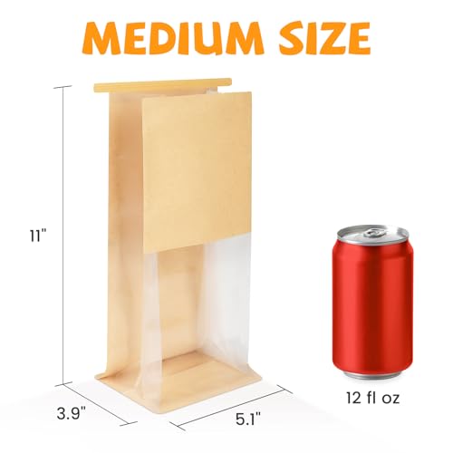 50 Pcs Bakery Bags with Window, 5.1"x3.9"x11" Cookie Packaging with Seal - size: Medium
