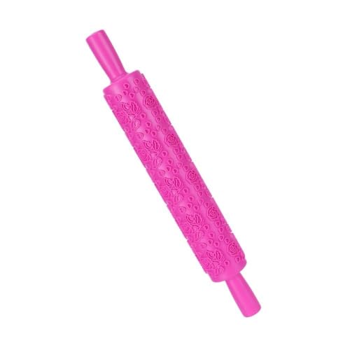 Embossed Fondant Rolling Pin,PP Plastic Pattern Roller with Dual Handles for Cookies,Pastry,Cake Decor,14.37 x 1.97 in(Rose Heart) - size: Rose Heart