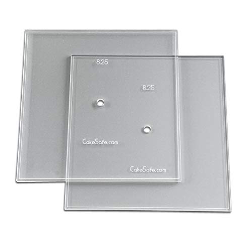 CAKESAFE 8.25 Inch Square Acrylic Disk Set – 2-8.25” Clear ¼” Acrylic Buttercream Disks – Perfect Tool to Smooth the Frosting on Your Cakes, Disk Size and Perimeter Border Engraved on all Disks - size: 8.25" Disk