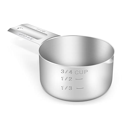 1PCS 3/4CUP(180ml, 6oz) Measuring Cup, 18/8 Stainless Steel Measure Scoop - size: 3/4cup|180ml|6oz