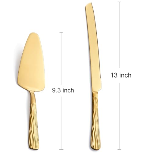 Gold Stainless Steel Cake Cutter Set, Exquisite Wave Design - color: Gold