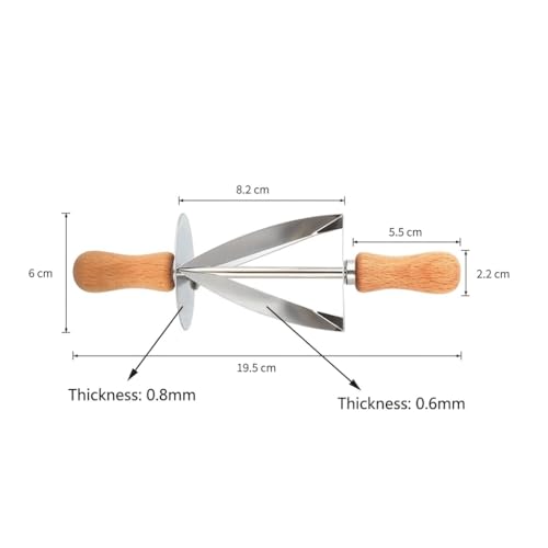 Stainless Steel Croissant Cutter Roller with Ergonomic Wooden Handle, Professional Croissant Rolling Knife & Dough Cutter Wheel, Modern Pastry Croissant Maker for Home Baking, 7.6 x 2.3 Inches