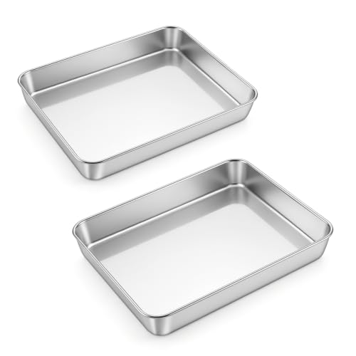 E-far 2 Pack Stainless Steel Baking Pans, 12⅓ x 9¾ x 2 Inch for Cake - size: 12.4"x 9.6"x 2", style: 2Pans