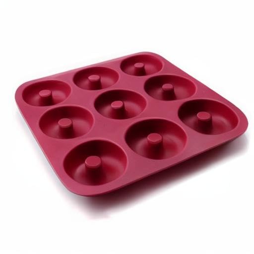 Large Silicone Donut Pan for Baking,9 Cavity Non-Stick Food Molds - color: Claret Red