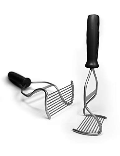Diamond Series Heavy Duty Potato Masher – Stainless Steel Handheld Food Masher & Blender with Ergonomic Non-Slip Handle – Ideal for Beans, Veggies, Avocados, Fruits & More – Black - color: Black