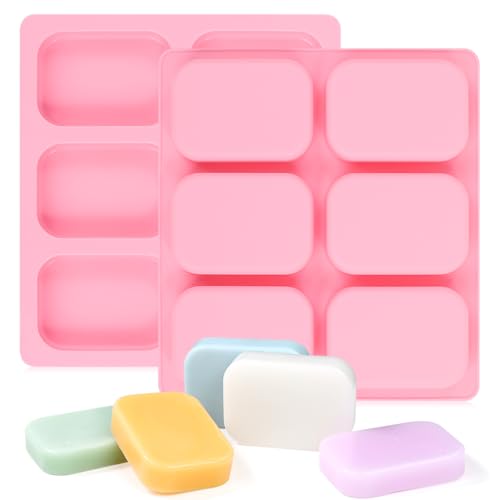 SJ Rounded Rectangle Soap Mold Set, 2-Pack 6-Cavity Silicone Soap Molds - color: Pink / Rounded Rectangle