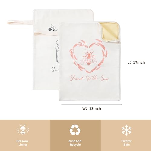 Premium Beeswax Bread Bags for Sourdough with Wide Zipper Access, 2 Pack XL(13x17in) Reusable Organic Beeswax-Coated Linen Cotton Bread Bags for Homemade Bread, Keeps Bread Fresh Naturally - color: White - Little Bee