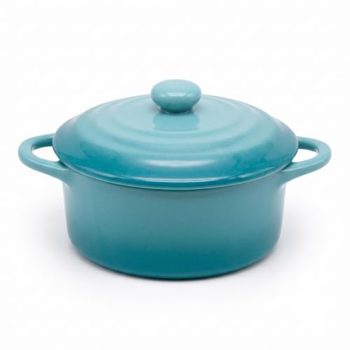 Kook Mini Cocotte, Lids, Handles, Dutch Oven, Set of 4, 12 oz, Sky Blue - color: Sky Blue
