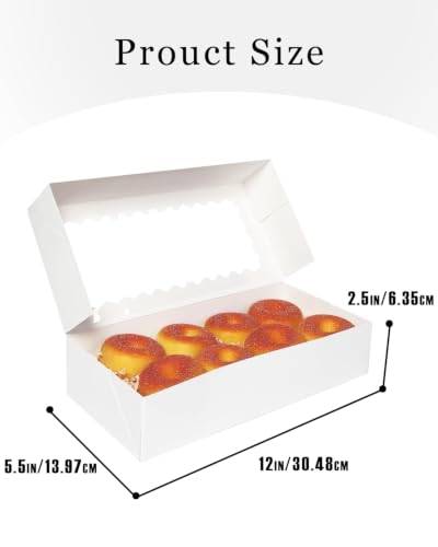 qiqee Auto-pop up Cookie Box with Window 12x5.5x2.5 Inch White 50Pcs Pastry Macaron Bakery Pie Box for Packaging - color: 12x5.5x2.5, 50Pcs, White