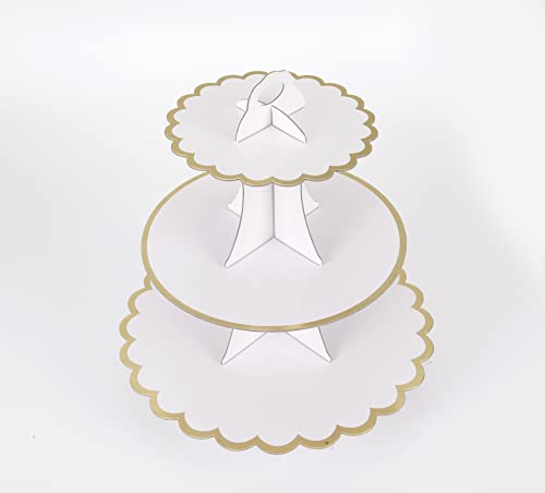 YLDW Cupcake Stand with Lace Trim, 3-Tier Cupcake Stand Display, Cardboard Cup Cake Tower Stand, Disposable Dessert Stand for Birthday Tea Party Baby Shower Treat Decorations, White - color: White-2
