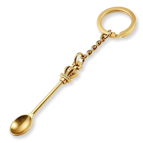 8 Pack Tiny Mini Spoon Keychain with Split Key Rings - color: Gold