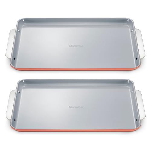 Caraway Non-Stick Ceramic Large Baking Sheet Duo - color: Perracotta, size: 2x Large 18" x 13"