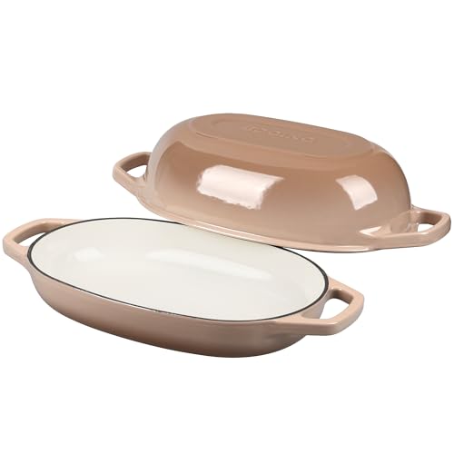 EDGING CASTING Enameled Cast Iron Oval Dutch Oven Pot with Lid, Dutch Oven for Sourdough Bread Baking, Bread Oven, Bread Dutch Oven, Oval Bread Pan, 5qt, Mocha - color: Mocha, size: 5 Quart