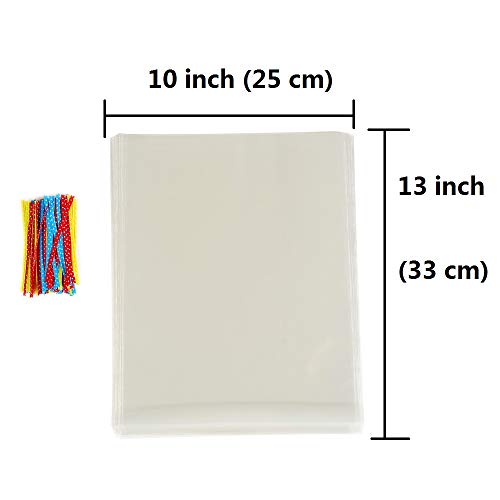 Brandon-super 100 Pcs Clear Flat Cello Cellophane Treat Bags Good for Bakery,Popcorn,Cookies,Candies,Dessert 1.2mil.Give Metallic Twist Ties! (9"x12") - size: 9 x 12 inches (Pack of 100)