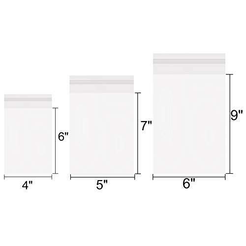 800 PCS Clear Re-sealable Cello/Cellophane Bags 3 Sizes with 4×6, 5×7, 6×9 Inch Good for Bakery, Snacks, Candle, Soap, Cookie, Jewelry, Cards - size: 800 Count (4"x6", 5"x7", 6"x9")
