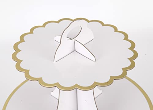 YLDW Cupcake Stand with Lace Trim, 3-Tier Cupcake Stand Display, Cardboard Cup Cake Tower Stand, Disposable Dessert Stand for Birthday Tea Party Baby Shower Treat Decorations, White - color: White-2