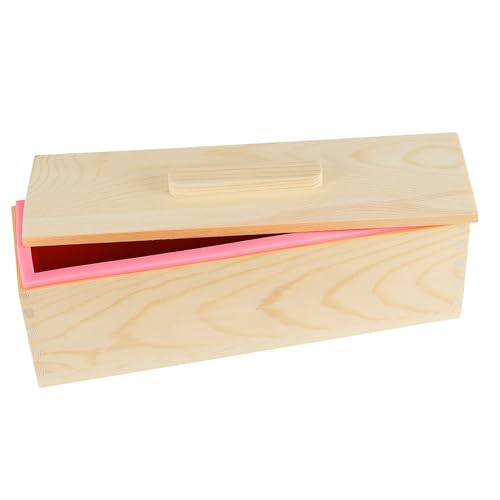 3PCS 47oz Silicone Soap Kit, Pink Rectangular Silicone Loaf Soap Making with 3 Wooden Boxes and 3 Lids, DIY Supplies for Soap Making - color: Pink