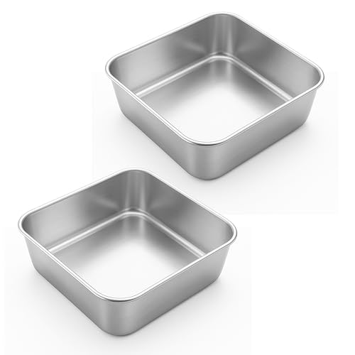 LIANYU 2 Pack 6 x 6 Inch Square Baking Cake Pan, Stainless Steel Cake Molds - size: 6'' x 6''