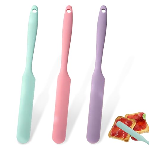 3 Pack Silicone Jar Spatula Small Silicone Spatulas Mini Jar Scraper for Peanut Butter, Mayo, Jams Flexible Kitchen & Baking Tools(Color B) - color: Green, Pink, Purple
