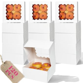 qiqee Auto-pop up Cookie Box with Window 6"x6"x3" 120Pcs Bakery Box White - color: 6x6x3, 120Pcs,White