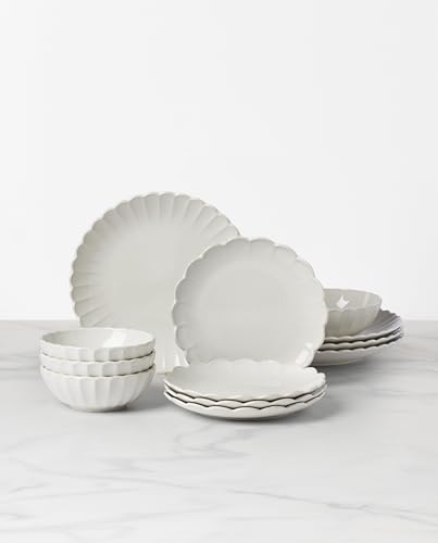 Lenox French Perle Scallop White Dinnerware Set with Accent Plates - color: White, style: 12-Piece Dinnerware Set