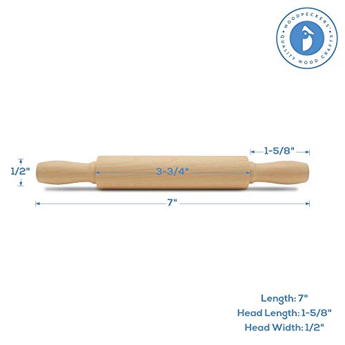 Wooden Mini Rolling Pin, 7 Inches Long, Pack of 12, Perfect for Fondant, Pasta, Baking in the Kitchen, Crafting by Woodpeckers - size: 7 inch