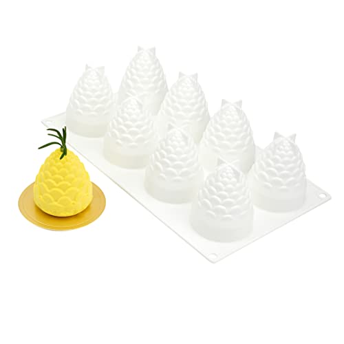 Pastry Tek 8 Cavities Pineapple Mold, 1 Oven-Ready Pineapple Jello Mold - Flexible, Freezable, White Silicone Tropical Fondant Mold, Easy Release, For Baking - Restaurantware - size: 1 Count, style: Pineapple