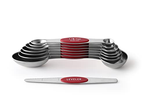 Spring Chef Stainless Steel Magnetic Measuring Spoons Set of 8, Red - color: Red, size: 1-Pack