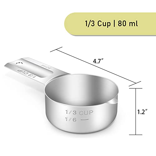 2PCS 1/3CUP(80ml, 2.7oz) Measuring Cup, 18/8 Stainless Steel Measure Scoop - size: 1/3cup|80ml|2.7oz