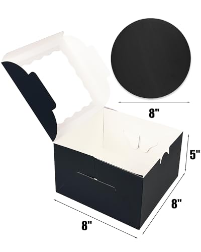 qiqee 8x8x5 Cake Box, 18 Sets Black Cake Box with Window ＆ 18 Sets 8" Black Cake Round Boards, 8inch Cake Containers - color: Black, size: 18 Sets /8x8x5