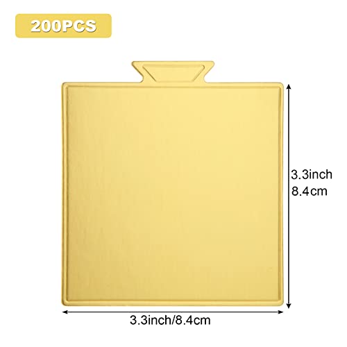 MNKNENG 200 Count Mini Cake Boards Square Gold Mousse Cake Base Square Cakes Boards 3.5 Inch Golden Cakes Board for Mousse Cupcake Dessert Displaying