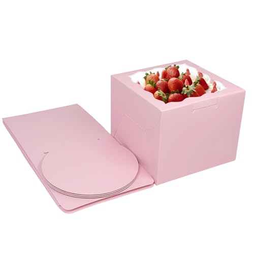 Bakepacker 6"x6"x5" Cake Boxes with Cake Boards, Pink, 36pcs - color: Pink, size: 18Sets,6"x6"x5"