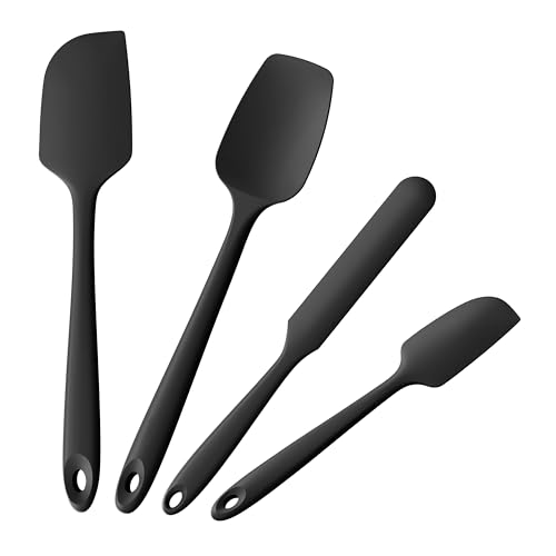 Doosu 600°F Heat Resistant Silicone Spatula Scrapers (Set of 4, Black) - color: Black, size: Set of 4
