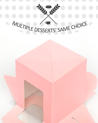 qiqee Auto Pop-up Pink Cupcake Boxes Individual 100 Packs Cupcake Holders Disposable Single Cupcake Boxes with Window 3.7"x3.7"x4.5" Cupcake Containers - color: Pink, size: 100Pcs, One Holder